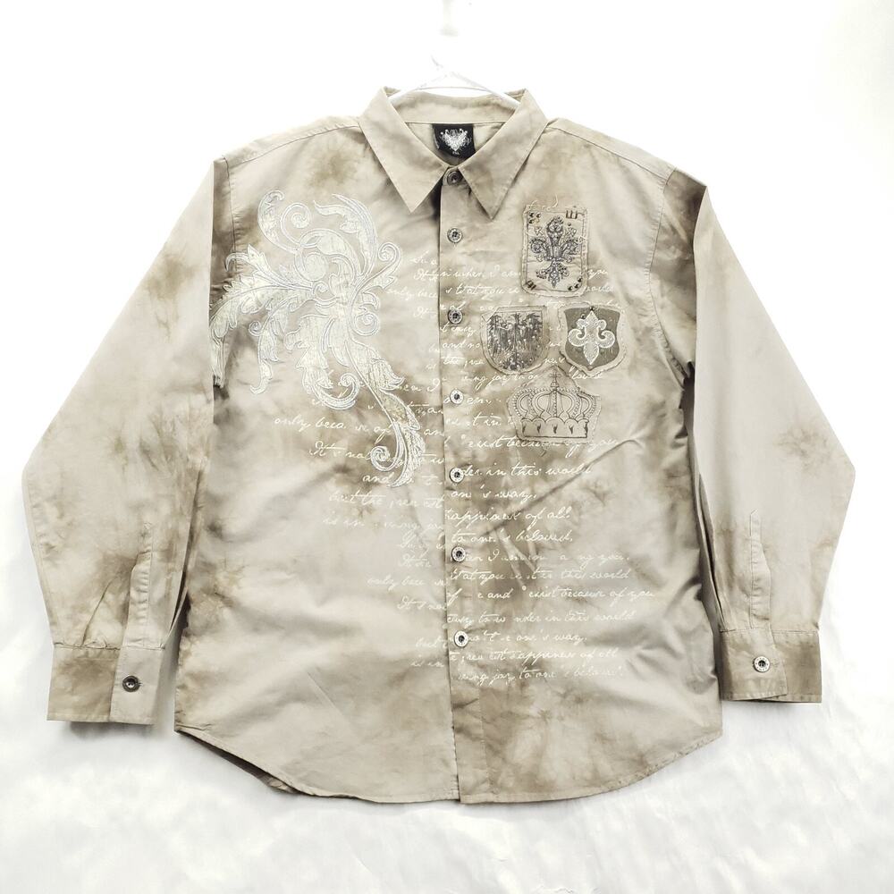 Hama Shirt 2XL Brown Embroidered Rhinestone Embellished Long Sleeve Y2K